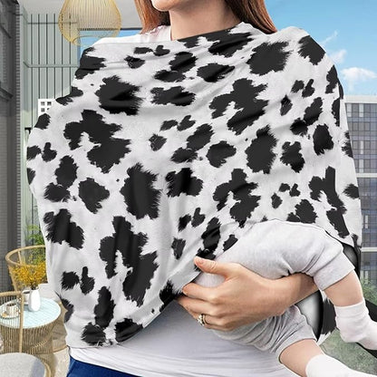 Wanyint Black White Cow Print Infant Car Seat Cover, Baby Carseat Scarf Stretchy Nursing Scarf Car Seat Canopy Breathable Nursing Cover for Boys Girls