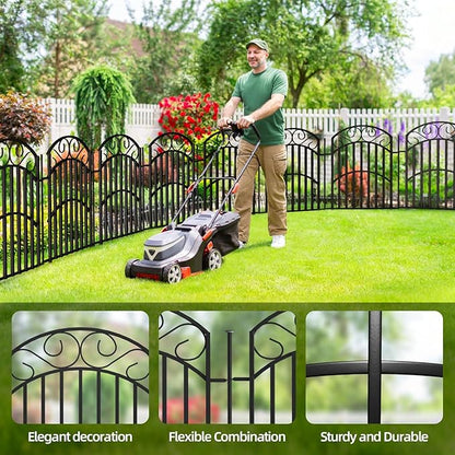 5 Panels 32in(H) Decorative Garden Fence, Total 11ft L Heavy Duty Iron Metal No Dig Animal Barrier Fence, Garden Border Fencing, Temporary Dog Fencing Outdoor for Yard