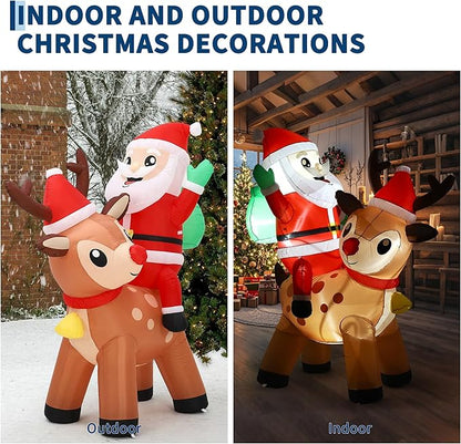 7 ft Outdoor Decorations Christmas Inflatable Santa Riding Reindeer Blow Up Yard Decoration with Built-in LED Lights for Outdoor Garden Lawn Xmas Holiday Decor