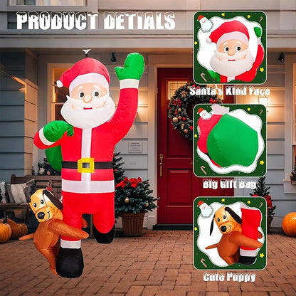 6 FT Christmas Inflatables Santa Claus Decoration with Gifts Bag,Hanging Blow Up Santa Decor with Built-in LED Lights,Outdoor Xmas Yard Decoration Holiday Party Supplies with Dog for Tree Roof Garden