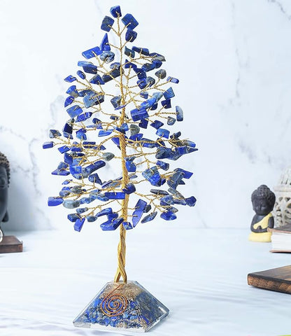 Lapis Lazuli Crystal Tree with Orgone Pyramid Base Blue Desk Decor Healing Crystals Bonsai Tree Blue Gifts for Women Office & Shelf Home Room Decor For Mom Sister Girlfriend Present Housewarming