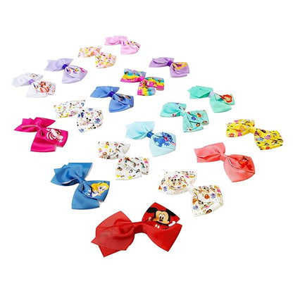 Disney 100th Anniversary Special Hair Accessory for Girls|18pc Disney Hair Bow Clips Featuring Favorite Characters with a String Bag Bow Holder with hanger. For all occasions & ages 3+