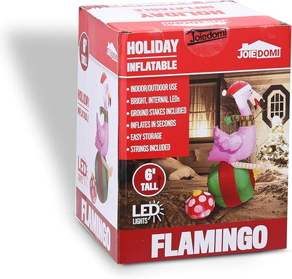 Joiedomi 6 ft Christmas Inflatable Flamingo on Ornament Decorations, Blow Up Inflatables with Build-in LEDs for Christmas Party Indoor, Outdoor, Yard, Garden, Lawn Décor, Holiday Season