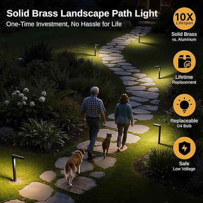 Gardenreet Outdoor Pathway Lights Brass, LED Landscape Path Lights, Low Voltage Driveway Lights Waterproof, L Shape 12V Wired Black for Walkway Sidewalk with 3W 270LM 2700K G4 Bulb 6 Pack