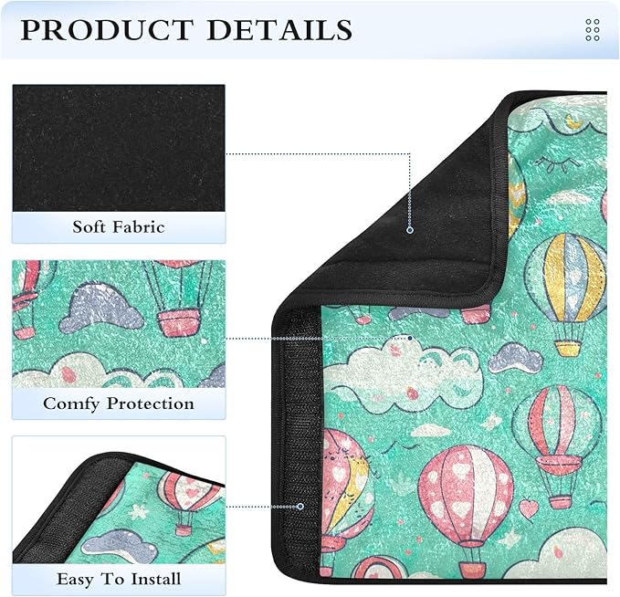 CHIFIGNO Hot Air Balloons and Clouds Turquoise Seat Belt Cover Pack of 2 Car Seat Strap Pads Soft Shoulder Strap Covers for Adults Kids