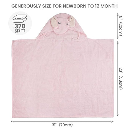 Softan 2 Pack Baby Hooded Towels, Premium Soft Cotton Baby Bath Towels with Hood, Extra Thick and Super Absorbent, Essential for Newborns, Infants and Toddlers (Pink Elephant & White Unicorn)