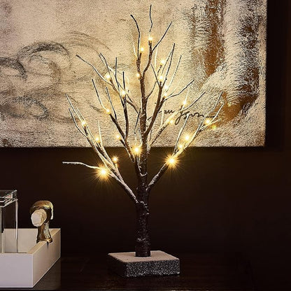 Fudios Lighted Snow Dusted Christmas Tree with Timer Battery Operated 18in Home Decor, Pre lit Artificial Tabletop Snowy Trees with 24 LED for Winter Party