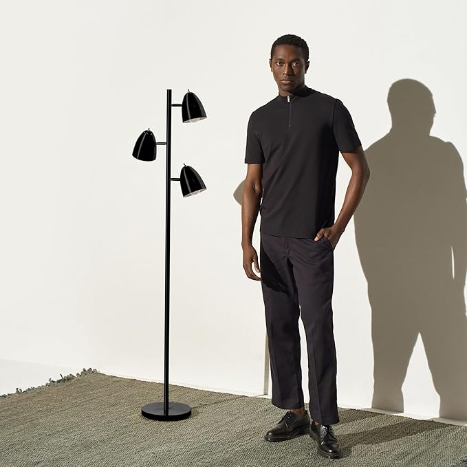 Brightech Jacob LED Standing Lamp, Modern Bright Floor Lamps for Living Rooms & Bedrooms, Tall LED Lighting Lamp with Adjustable 3 Light Tree – Classic Black