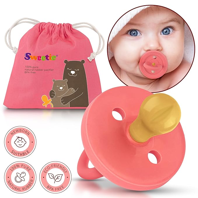 SWEETIE Rubber Pacifier Natural Rubber Pacifier Rounded Pink (Pink, 12-18 Month)
