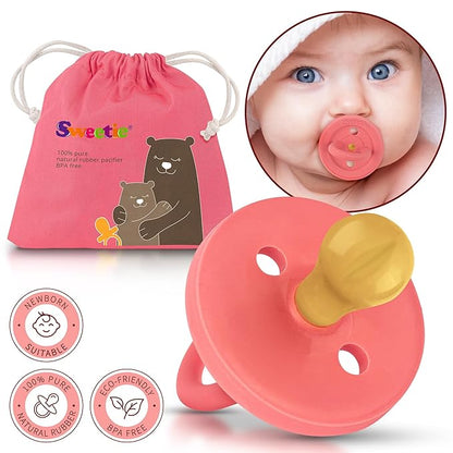 SWEETIE Rubber Pacifier Natural Rubber Pacifier Rounded Pink (Pink, 12-18 Month)