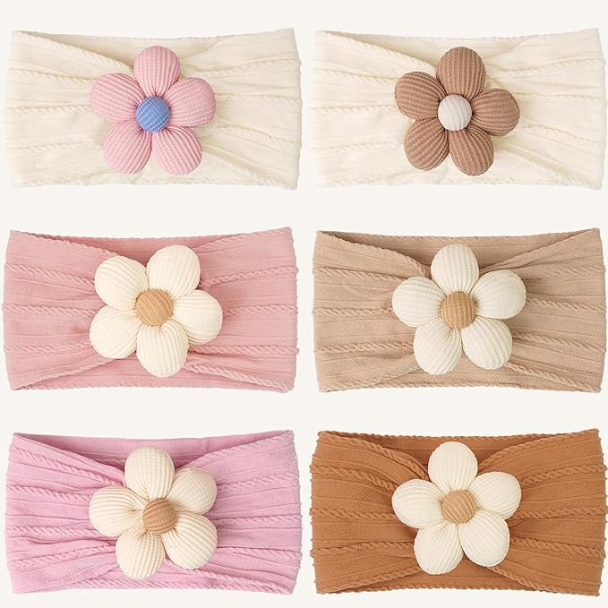 kangaroo 6PCS Baby Flower Headbands&Baby Girls Bows Headbands Soft Nylon Hairbands Hair Accessories for Newborn Infant Toddler Kids