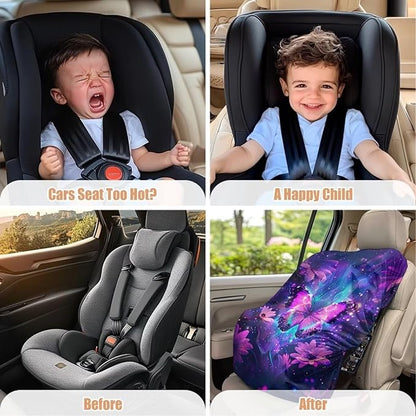 XYZCANDO Butterfly Print Carseat Cover for Baby Girl Purple Baby Car Seat Sun Shade Cover Easy to Install Car Seat Sun Protection for Toddler Univiersal Car Seat Covers for Babies Gift for Friends