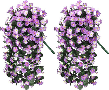 HyeFlora 2PCS Artificial Fall Hanging Flowers for Outdoors, Faux Daisy Muns Plants Fake Silk Orchid Long Stems UV Resistant for Home Garden Wall Party Indoor Outdoor Decor(Light Fuchsia and Fuchsia)