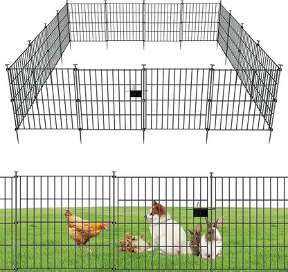 10 Panels Garden Fence Dog Fence Outdoor for Yard,24in H x 20ft L Rustproof Metal Fencing with Ground Stakes|No Dig Temporary Animal Proof Containment for Pets/Rabbits|Durable Patio Security Panels