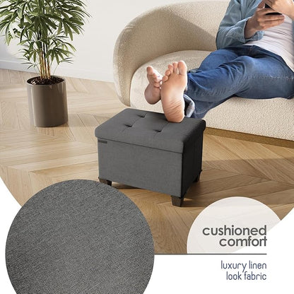 STORAGEBUD Storage Ottoman Cube with Small Bin, 16-in Square Ottoman with Storage for Living Room and Bedroom, Small Ottomans Foot Rest, Fabric Foot Stools Ottomans Max 330lbs, Grey