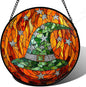 Stained Glass Window Hanging - Halloween Decorations Witch Hat Suncatcher for Doors Garden Indoor Spooky Funny Green Sun Catchers Gothic Decor Horror Gifts for Women Men Friend 7.8 in