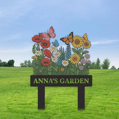 Personalized Garden Signs, Colorful Flowers Garden Decor for Outside, Decorative Yard Stakes, Metal Yard Art, Patio Decor, Custom Last Name Sign, Lawn Art, Housewarming Gifts Color09