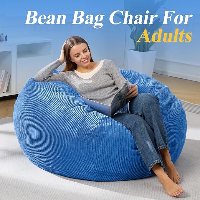 3.5FT Bean Bag Chairs Teardrop Bean Bag Chair for Adults Beanbag Chair with Memory Foam Filled Machine Washable Cover for Living Room, Bedroom (Large,Blue)
