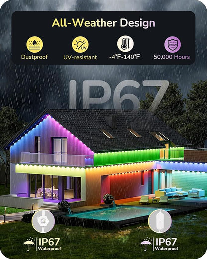 EDISHINE 100FT Cuttable Permanent Outdoor Lights for House, 60 RGBIC LED Eave Lights, APP/Voice/Remote Control, 111+ Scene Modes Outdoor Smart Lights, IP67 Waterproof for Party & Holiday Decor