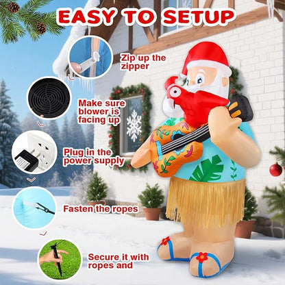 6.4FT Christmas Inflatables Santa Claus Playing Guitar Santa Parrot Outdoor Decorations Blow Up Yard Xmas Decor with Built-in LED Lights for Holidays Lawn Home Indoor Outside