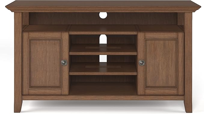 SIMPLIHOME Amherst 54-inch Wide Solid Wood TV Stand in Rustic Natural Aged Brown, Transitional-Style Media Console for Living Room with Adjustable Shelves and Cable Management