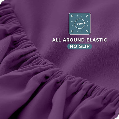 Bare Home Split King Sheet Set - 1800 Ultra-Soft Microfiber Bed Sheets - Double Brushed - Deep Pockets - Easy Fit - 5 Piece Set - Bed Sheets & Pillowcases (Split King, Plum)