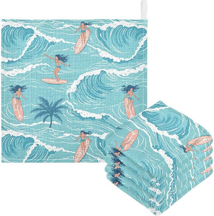 vvfelixl Summer Girl Surfing Baby Burp Cloths Baby Muslin Washcloths for Boys Girls Cotton Babys Face Towel for Newborn Infants Soft and Absorbent 11.8 X 11.8 in, 5 Pack
