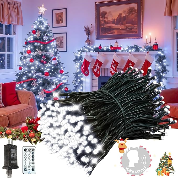 2026 New Voice Control 88ft 240LED Smart Christmas String Lights Outdoor/Indoor | String Lights with Remote, 12Modes, 7Voice Commands & Timers, Christmas Twinkle Light for Xmas Tree Decor (Cool White)