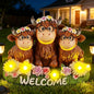 Highland Cow Decor Solar Garden Statue 5.3",Funny Resin Cow Family Figurine with Glasses & Welcome Sign,Cute Farmhouse Outdoor Yard Art for Patio Porch Lawn,Housewarming Birthday Gifts for Women Mom