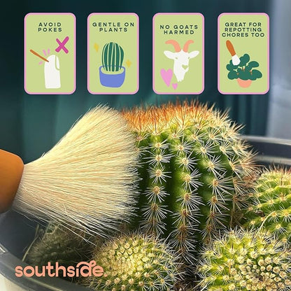 Southside Plant Cactus & Succulent Plants Cleaning Brushes - Wooden Handles w/Soft Goat Hair Bristles - Garden Cleaning Tools, Gentle on Plants, 7" & 3.2" Sizes - Pack of 2