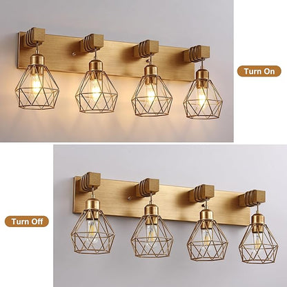maesta Bathroom Gold Vanity Light Fixtures, 4-Light Gold Bathroom Light Fixtures Over Mirror, Sconces Wall Lighting with Elegant Metal Lampshade for Living Room, Bedroom, Hallway