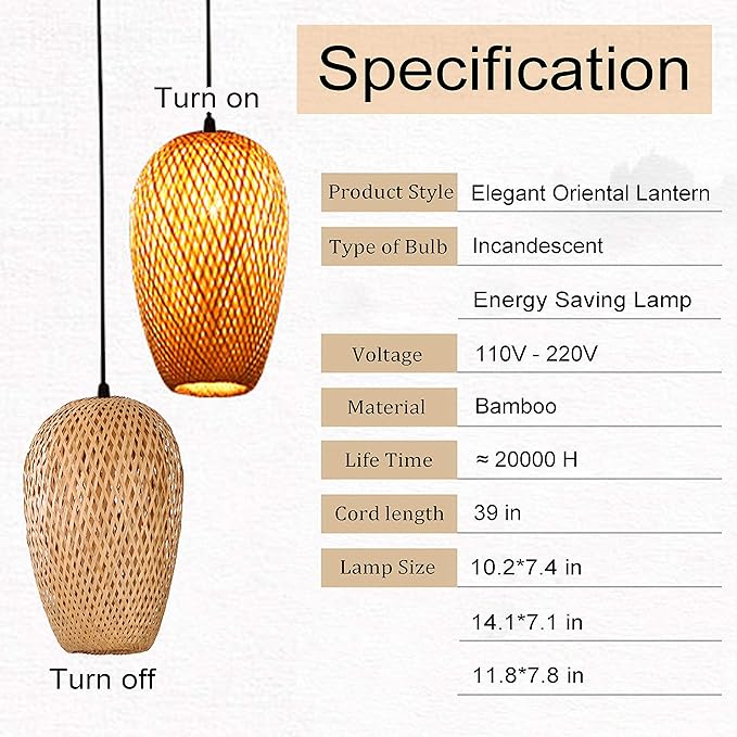 Bamboo Light Fixtures, 3 Headlights E26 E27 Retro Rustic Bamboo Wicker Rattan Chandelier Ceiling Hanging Light for Living Room Bedroom Farmhouse Restaurant Cafe Teahouse Bar Dining Room Club