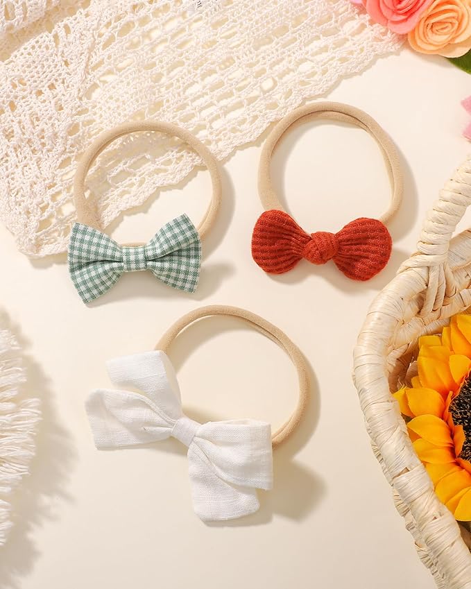 doboi Baby Girl Headbands 24PCS Nylon Linen Handmade Hairbands with Hair Bows and Accessories for Newborns, Infants, Toddlers, and Little Kids