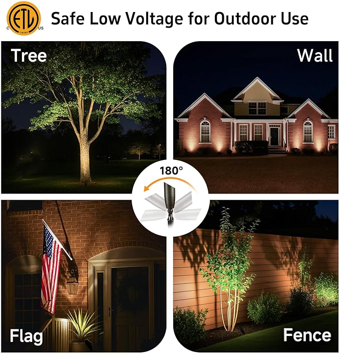 Gardenreet Brass Landscape Lighting - Low Voltage Spotlights Outdoor LED, 12V Wired Uplights, Waterproof Spot Lights, Bronze for Outside Trees with 5W 5000K Daylight MR16 Bulb (4 Pack)
