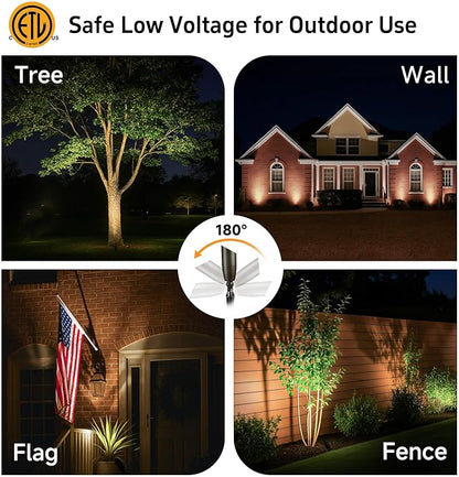 Gardenreet Brass Landscape Lighting - Low Voltage Spotlights Outdoor LED, 12V Wired Uplights, Waterproof Spot Lights, Bronze for Outside Trees with 5W 5000K Daylight MR16 Bulb (4 Pack)