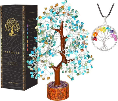 YATSKIA Turquoise Crystal Tree - Gemstone Tree - Tree of Life - Crystal Home Decor - Good Luck Charms - Spiritual Gifts for Women - Gemstones and Crystals - Chakra Stones - Meditation Decor