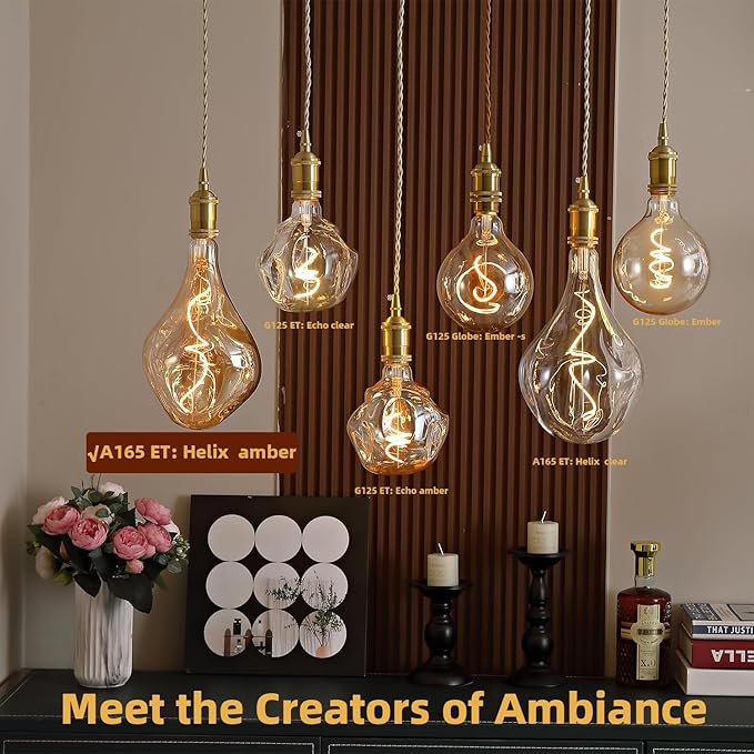 Oversized Giant Vintage Edison Light Bulb, Dimmable 2200K Warm Amber Glow, 8W Edison Bulb (100W Equivalent) with E26 Base, A165 Extra Long Irregular Globe for Pendant, Ceiling & Floor Lamps 1Pack