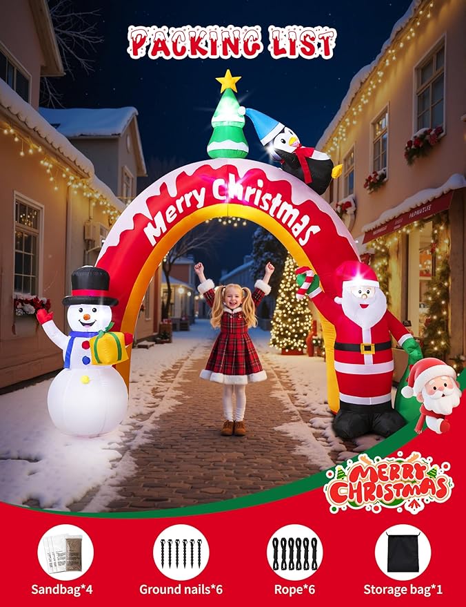 10FT Christmas Inflatables Archway with Santa Claus, Snowman & Christmas Tree, Large Blow Up Outdoor Decorations with 5 LED Lights, Self-Inflate Christmas Arch for Yard Lawn Patio Holiday Decoration