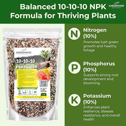 10-10-10 Plant Fertilizer Slow Release - 10 10 10 All Purpose Granular Garden Fertilizer for Vegetables, Tomato, Arborvitae, Shrubs, Rose, Flowers, Fruit, Fig Trees (3 QUARTS)