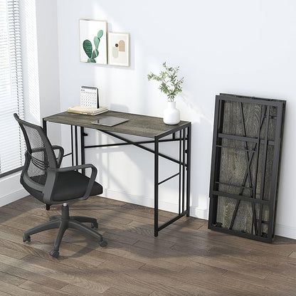 35 inch Narrow Folding Desk, Writing Gaming Computer Camping Desk for Small Spaces, No Assembly Required Home Office Table, Black Oak