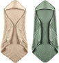 MUKIN Baby Hooded Towels, Muslin Cotton, 2-Pack, for Newborn, Infant, Toddler and Kids (Dark Green,Khaki)