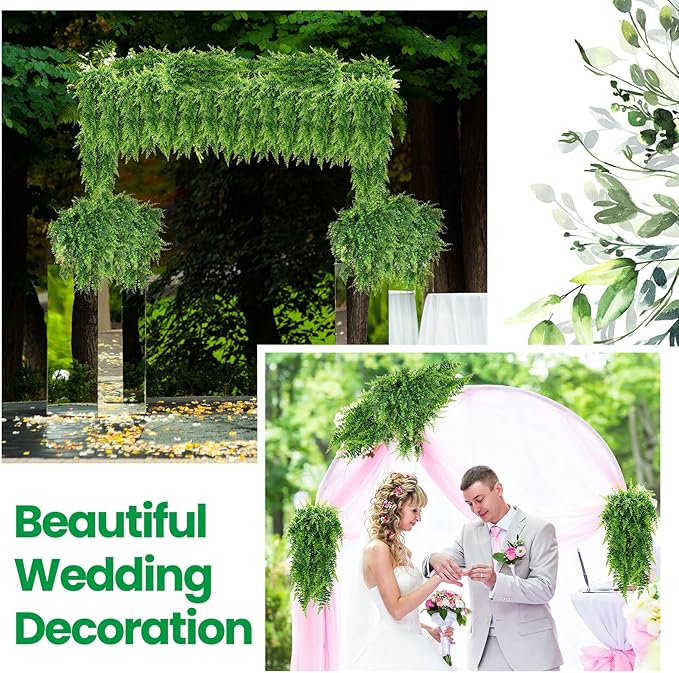Geosar 64 Pcs Artificial Hanging Plants 32 Inch Hanging Boston Ferns Plastic Fake Plants for Wall Room Garden Wedding Garland Indoor Outdoor Decoration, No Basket