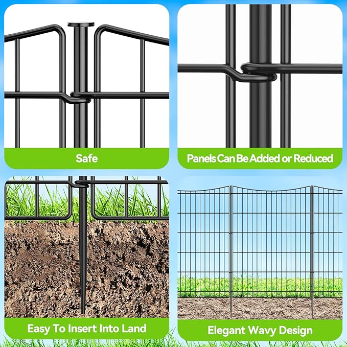 INJOPEXI Decorative Garden Fence 6 Panels 13ft(L)×36in(H) Garden Fences with 6 Panels Rustproof Metal Wire No Dig Temporary Animal Barrier Fencing Outdoor Dog Fence for Yard Patio - Without Gate