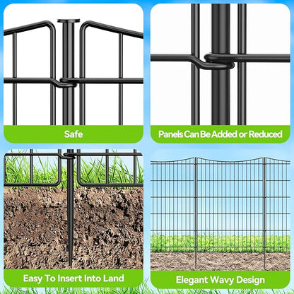INJOPEXI Decorative Garden Fence 6 Panels 13ft(L)×36in(H) Garden Fences with 6 Panels Rustproof Metal Wire No Dig Temporary Animal Barrier Fencing Outdoor Dog Fence for Yard Patio - Without Gate
