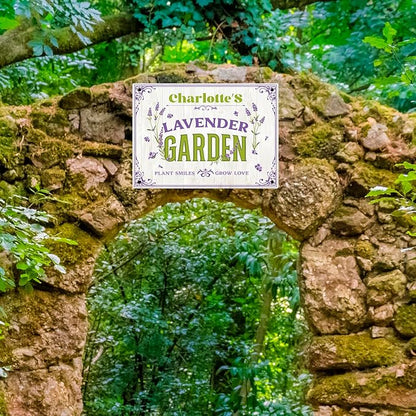 Custom Lavender Garden Sign, Personalized Name for Flower Garden, Christmas Gift and Backyard Décor Sign, 10x14 Inches, Rust Free .040 Aluminum, Fade Resistant, Made in USA by Sigo Signs