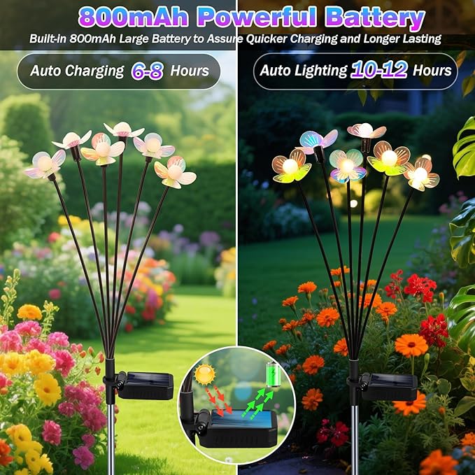 Solar Garden Lights, 2 Pack 12 LED Solar Swaying Flower Light, Waterproof Firefly Lights Outdoor Fairy Light for Garden Patio Yard Pathway Flower Bed Decoration