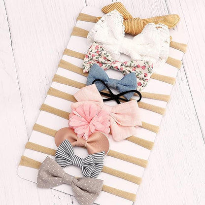 BQUBO Baby Girl Headbands with Bows Nylon Hairbands Handmade Hair Accessories for Newborn Infant Toddlers 10 Pack
