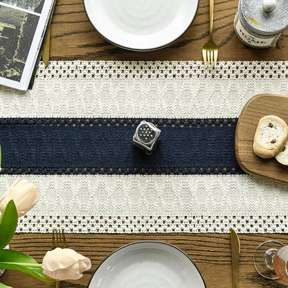 Artoid Mode Dark Blue Farmhouse Rustic Table Runner, Seasonal Holiday Hollow Kitchen Dining Table Decoration for Home Party Decor 12x108 Inch