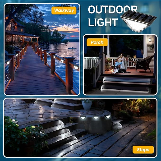 SOLPEX Solar Step Lights for Outside, 24 LEDs Solar Stair Lights Outdoor Waterproof Decor for Porch, Front Door, Stair, Step, Deck, Fence, Balcony, Patio, Wall, Yard, Garden(12 Pack, Cold White)