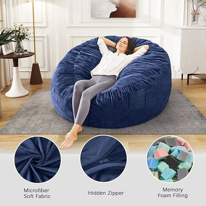 Bean Bag Chairs for Adults - Giant Bean Bag Chair Convertible Bean Bag Bed - Beanbag Chair with Micro Fiber Cover/Furniture Foam Filler - Floor Couch Sofa in Bedroom Dorm Room - Queen Navy Blue